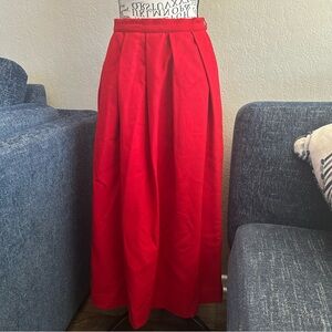 Vintage Frank Borenstein Cherry Red Wool Skirt Maxi Long Pleated Pockets XXS 00